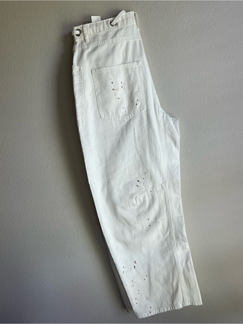 White Painter-Style Barrel Pants with Grommet Waist Sz 10 Free People Style - Picture 4 of 6